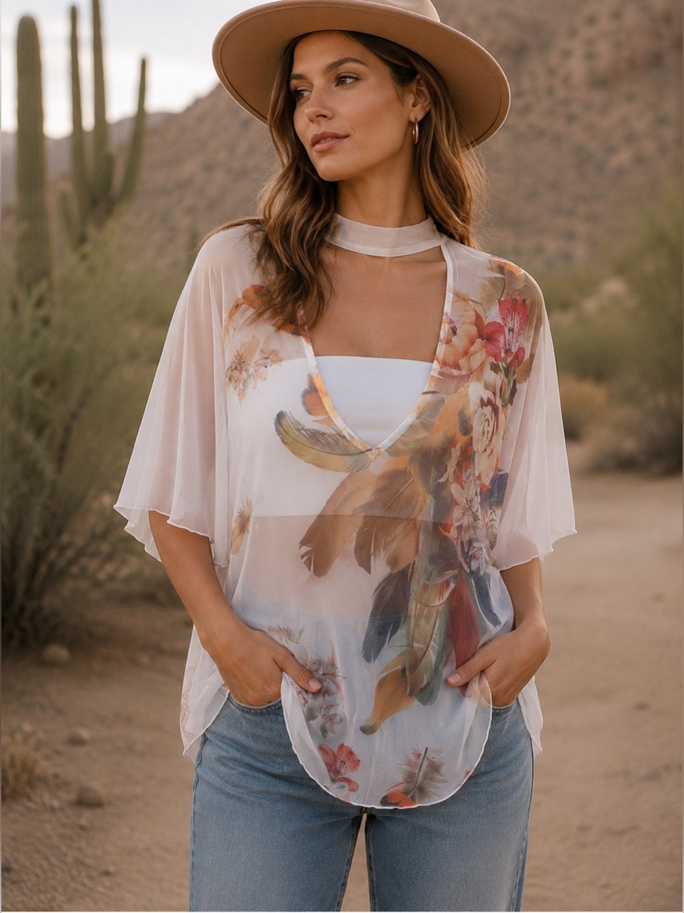 Blush Sexy White Mesh Choker Flutter Sleeve Top Women’s Plus Size 3X